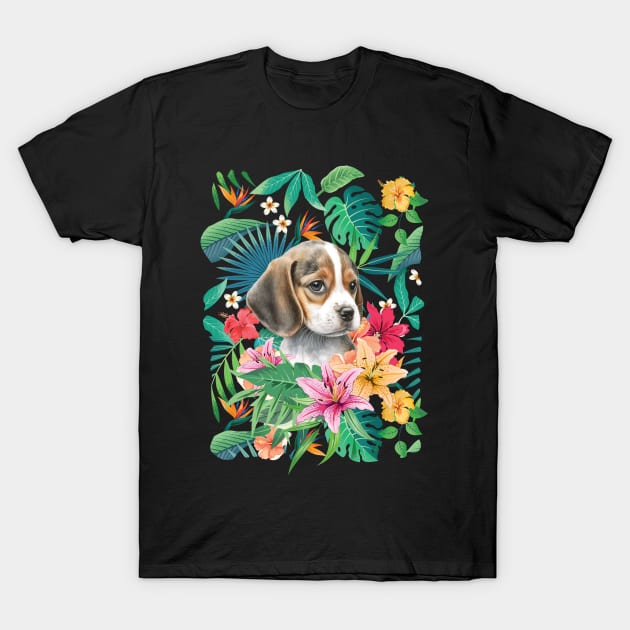 Tropical Beagle Puppy 3 T-Shirt by LulululuPainting